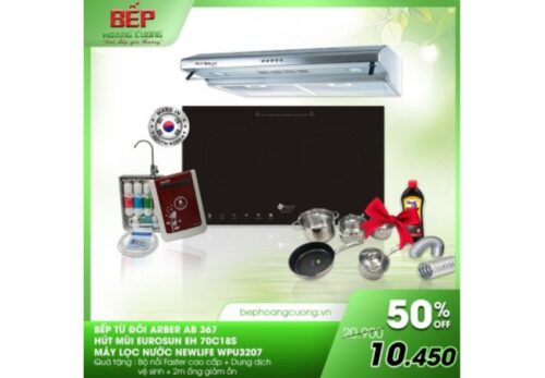 Combo bếp từ Arber AB 367A + hút mùi Eurosun EH-70C18S + máy lọc nước Newlife WPU 3207