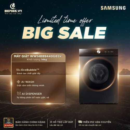 Big sale Máy Giặt Samsung Bespoke AI Inverter 14 kg WW14BB944DGBSV cửa trước
