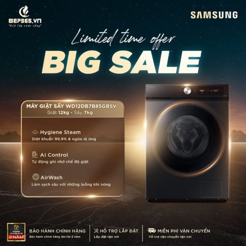 Big sale Máy Giặt Sấy Samsung Inverter Giặt 12 kg - Sấy 7 kg WD12DB7B85GBSV